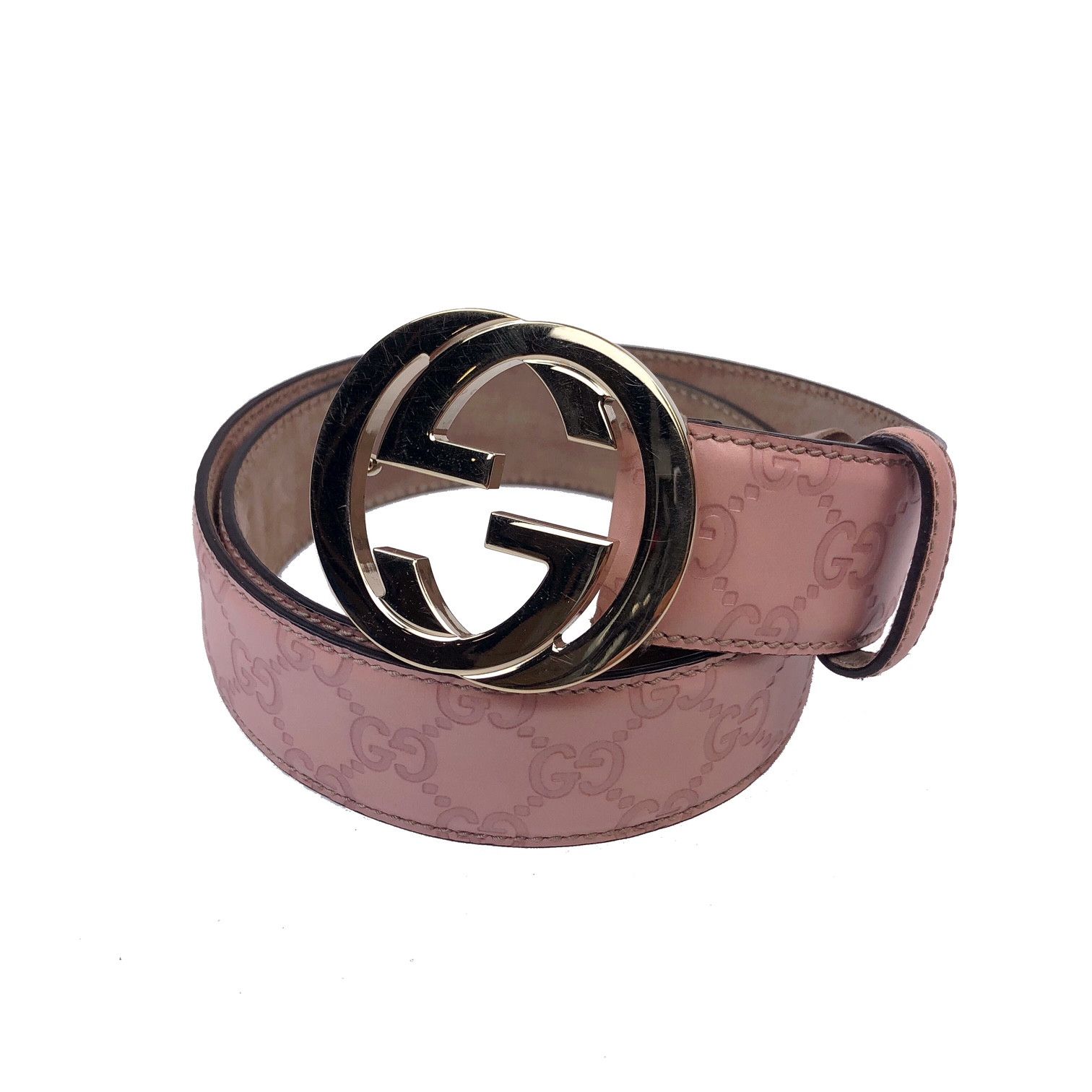 Gucci Signature Belt Guccissima Embossed Pink Gucci New Thin Belt Baby Pink - Vintage Lux main image 2