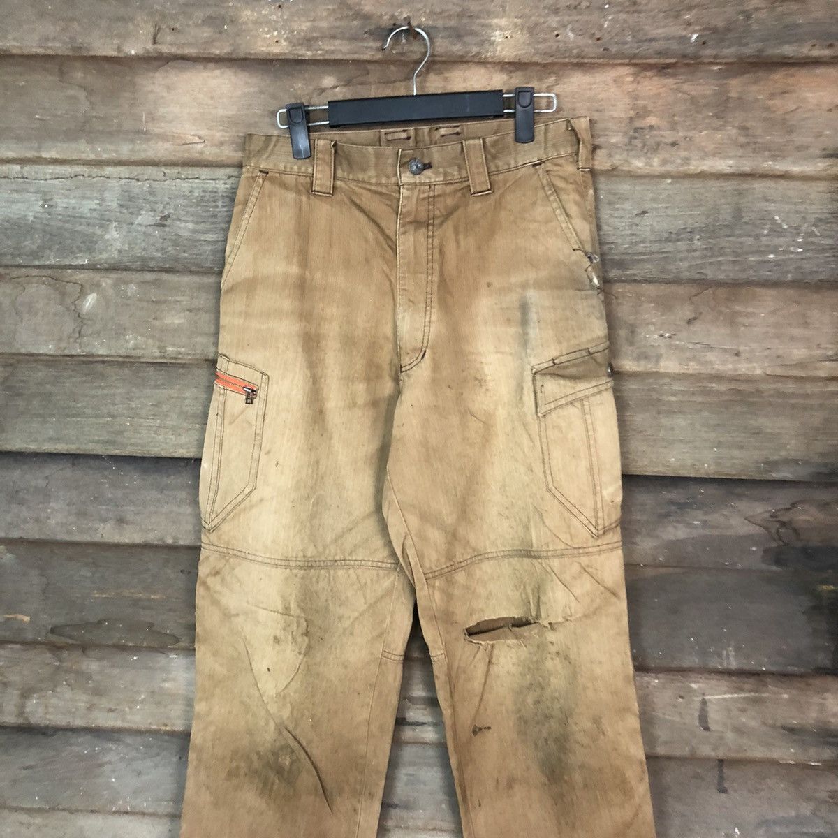 Japanese Brand Jawin Brown Faded thrashed Cargo Multipocket Pants #6844 Size US 29 - 2 Thumbnail