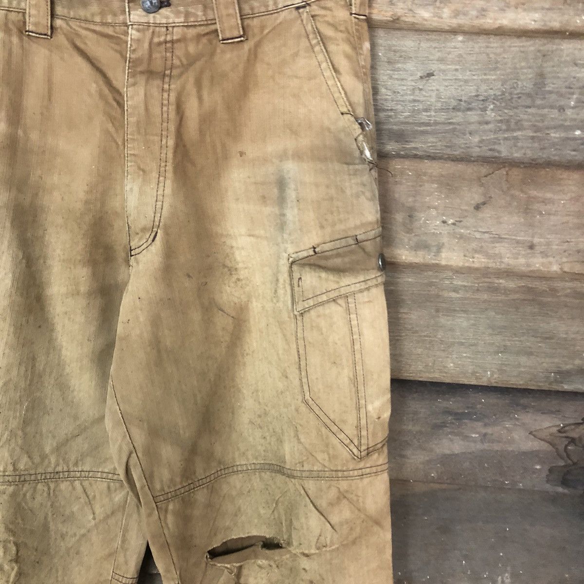 Japanese Brand Jawin Brown Faded thrashed Cargo Multipocket Pants #6844 Size US 29 - 7 Thumbnail