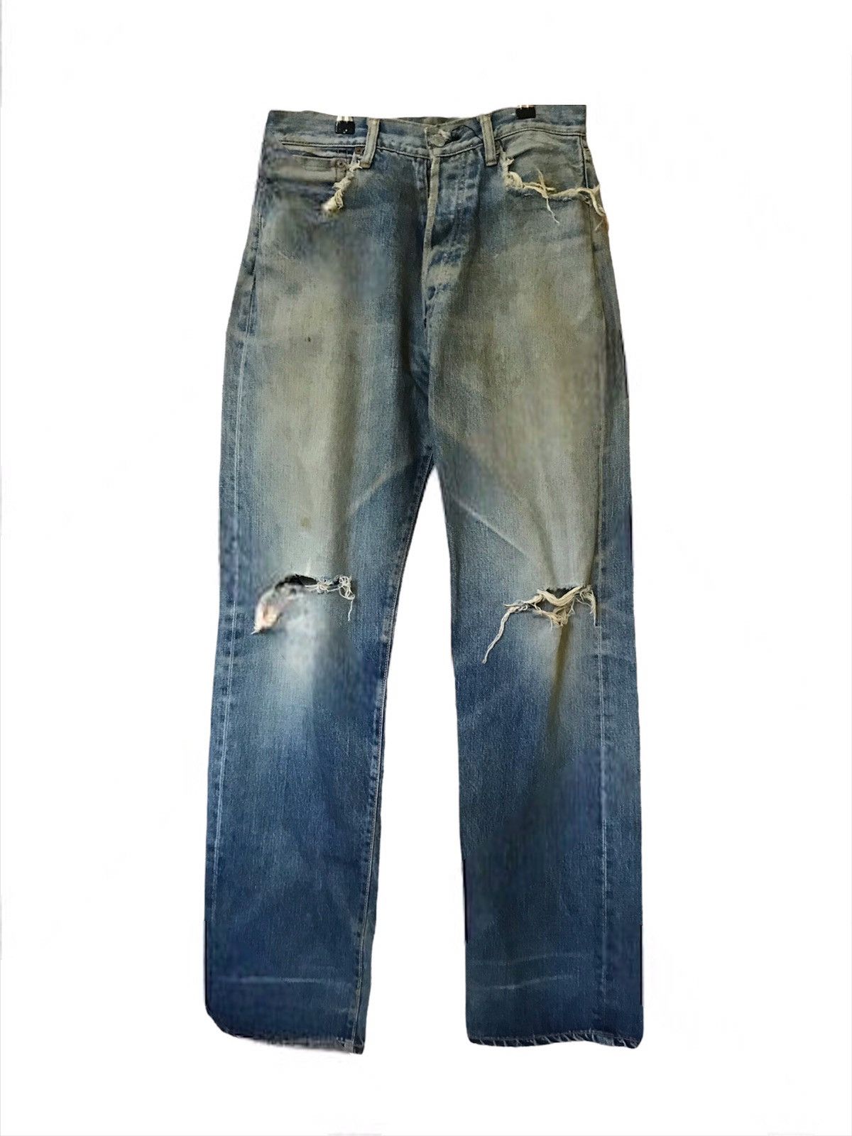 Evisu Buckle Belt Distressed Grunge Selvedge Jeans