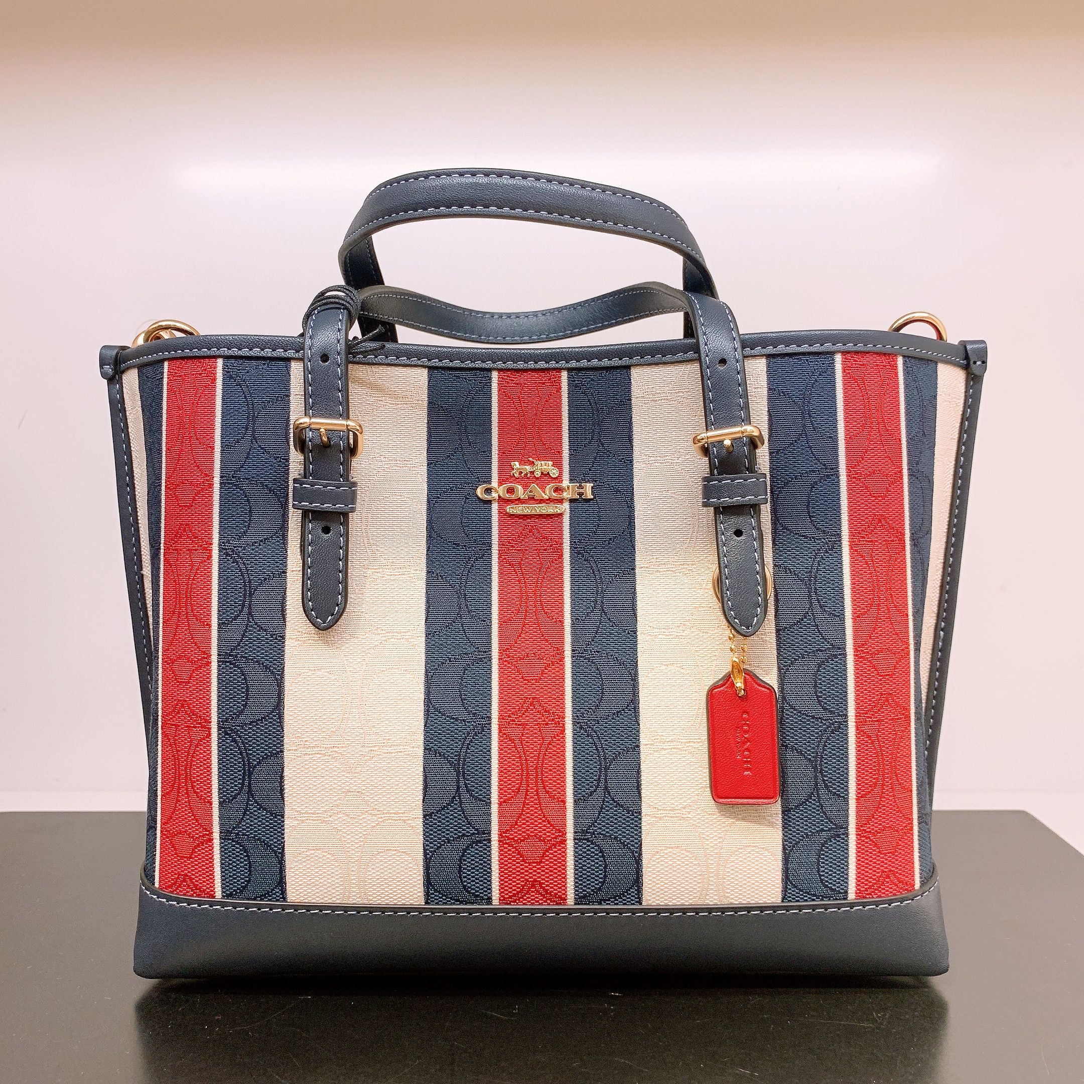 Coach Mollie Tote 25 In Signature store Jacquard With Stripes