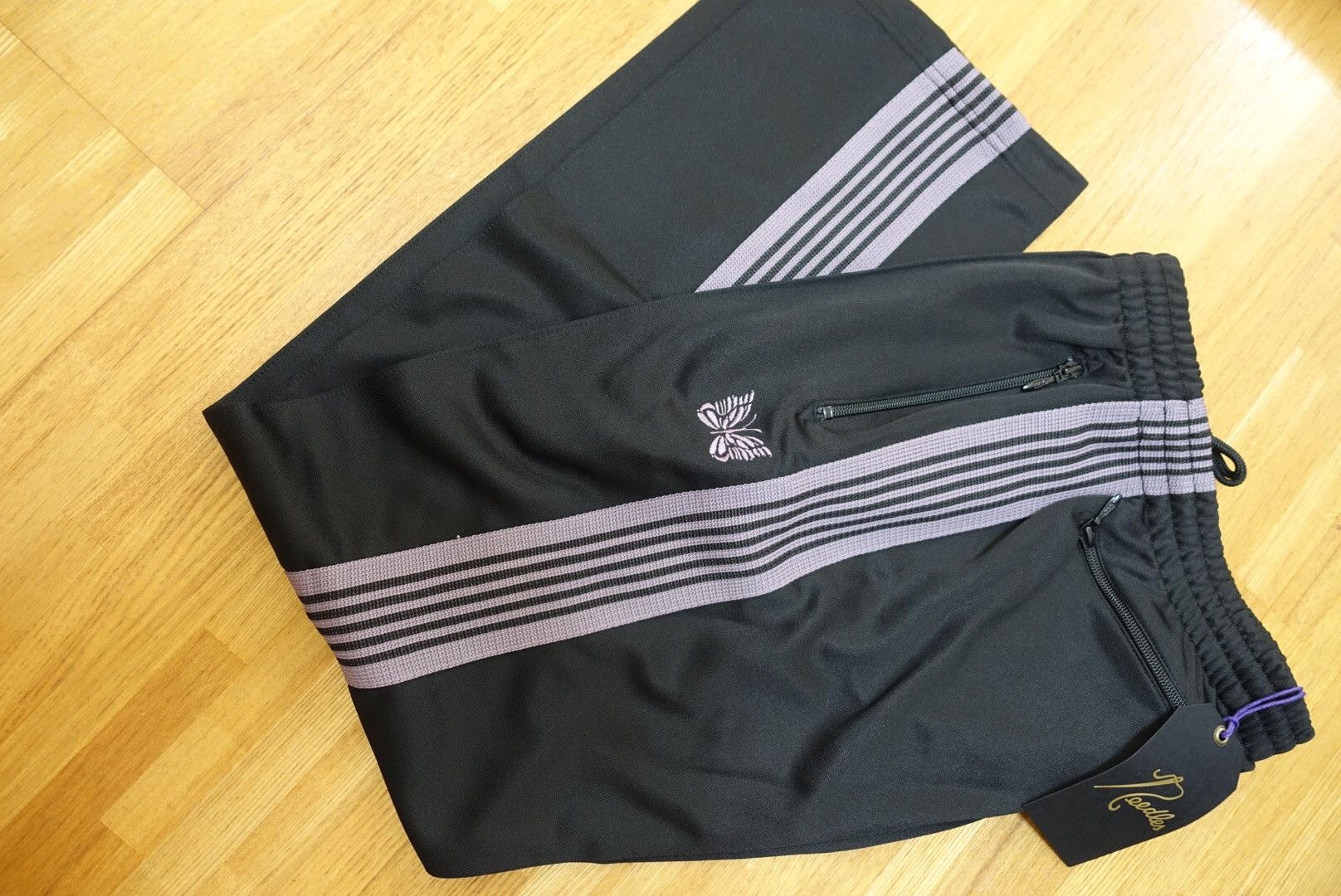 Needles rare needles size XL track pants narrow black poly | Grailed