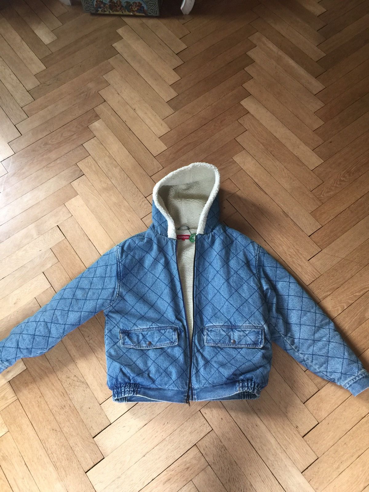 Supreme Quilted Denim Blue Pilot Jacket Furry