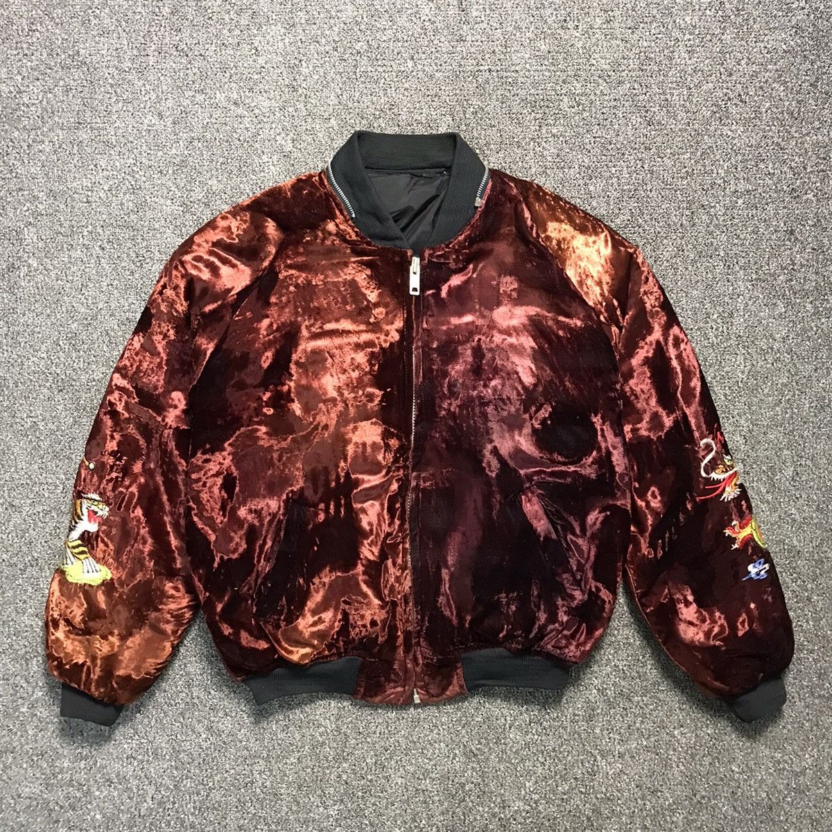 Vintage 💥 Vintage 70s Velvet Sukajan Far East Japan Bomber Jacket Size US L / EU 52-54 / 3 - 4 Thumbnail