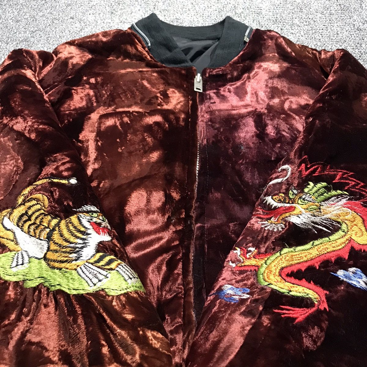 Vintage 💥 Vintage 70s Velvet Sukajan Far East Japan Bomber Jacket Size US L / EU 52-54 / 3 - 8 Thumbnail