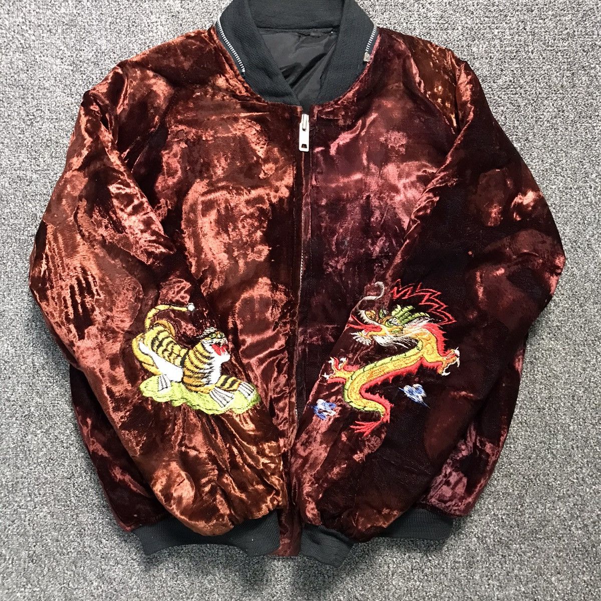 Vintage 💥 Vintage 70s Velvet Sukajan Far East Japan Bomber Jacket Size US L / EU 52-54 / 3 - 7 Thumbnail