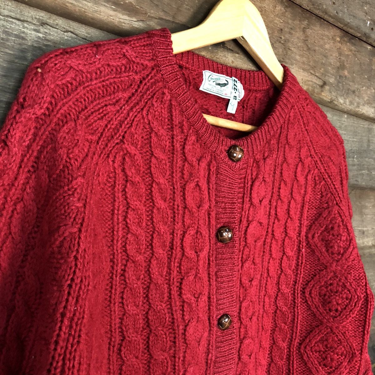 Aran Isles Knitwear Crocodile Red Patterned cable knitwear Cardigans #H252 Size US M / EU 48-50 / 2 - 6 Thumbnail