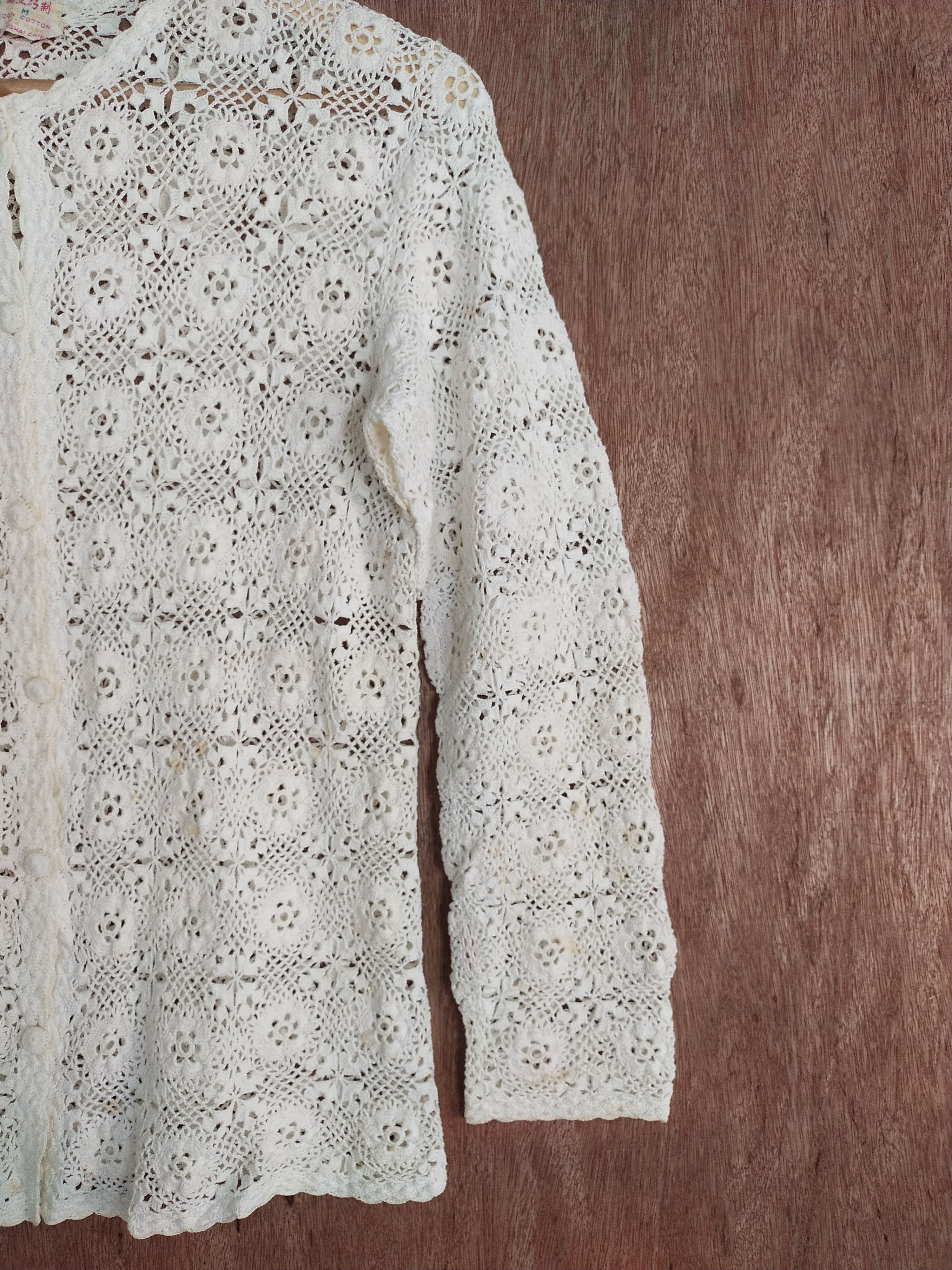 Japanese Brand Japan vintage crochet mesh net White knitwear #273 Size M / US 6-8 / IT 42-44 - 3 Thumbnail