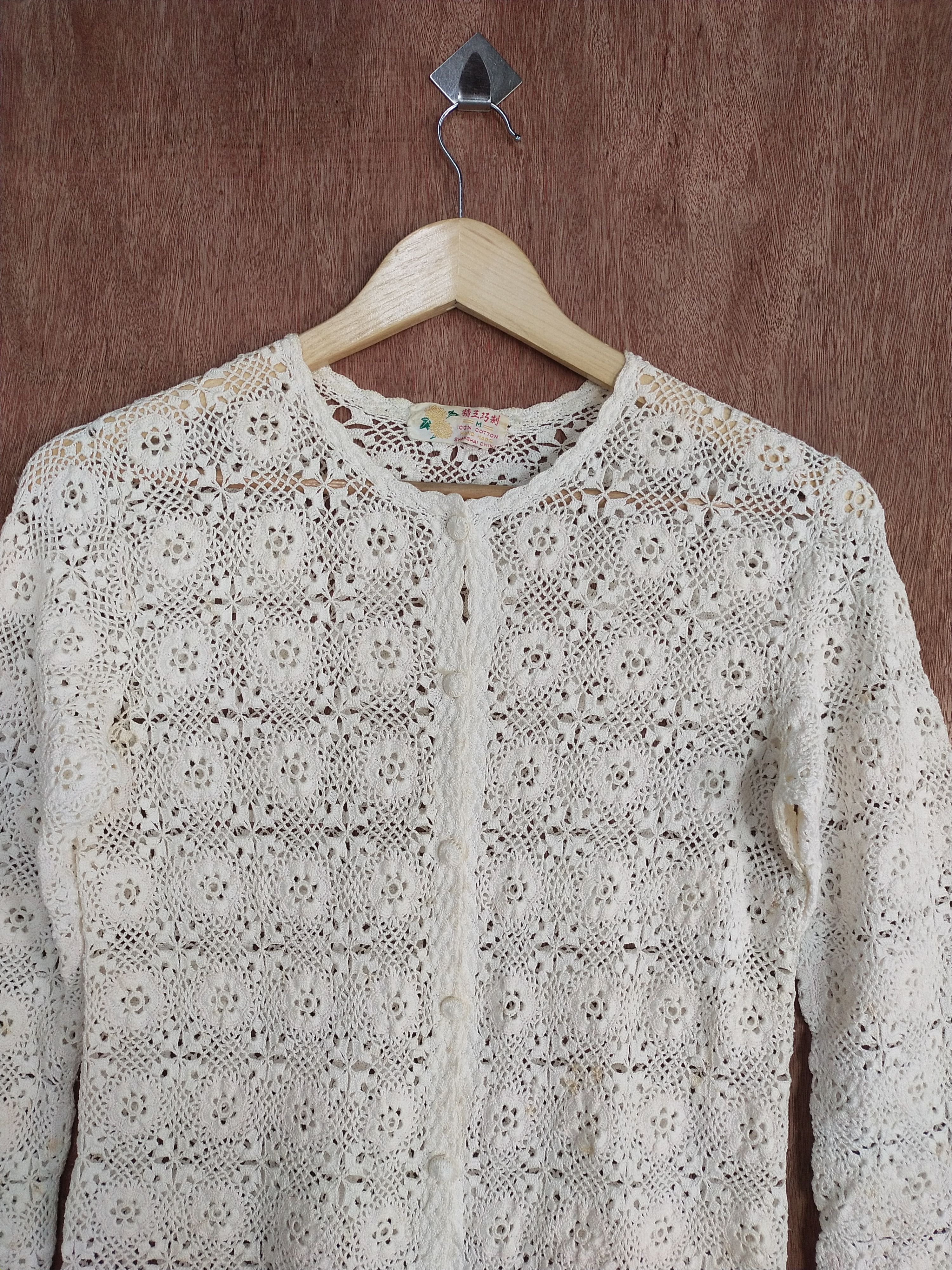Japanese Brand Japan vintage crochet mesh net White knitwear #273 Size M / US 6-8 / IT 42-44 - 2 Thumbnail
