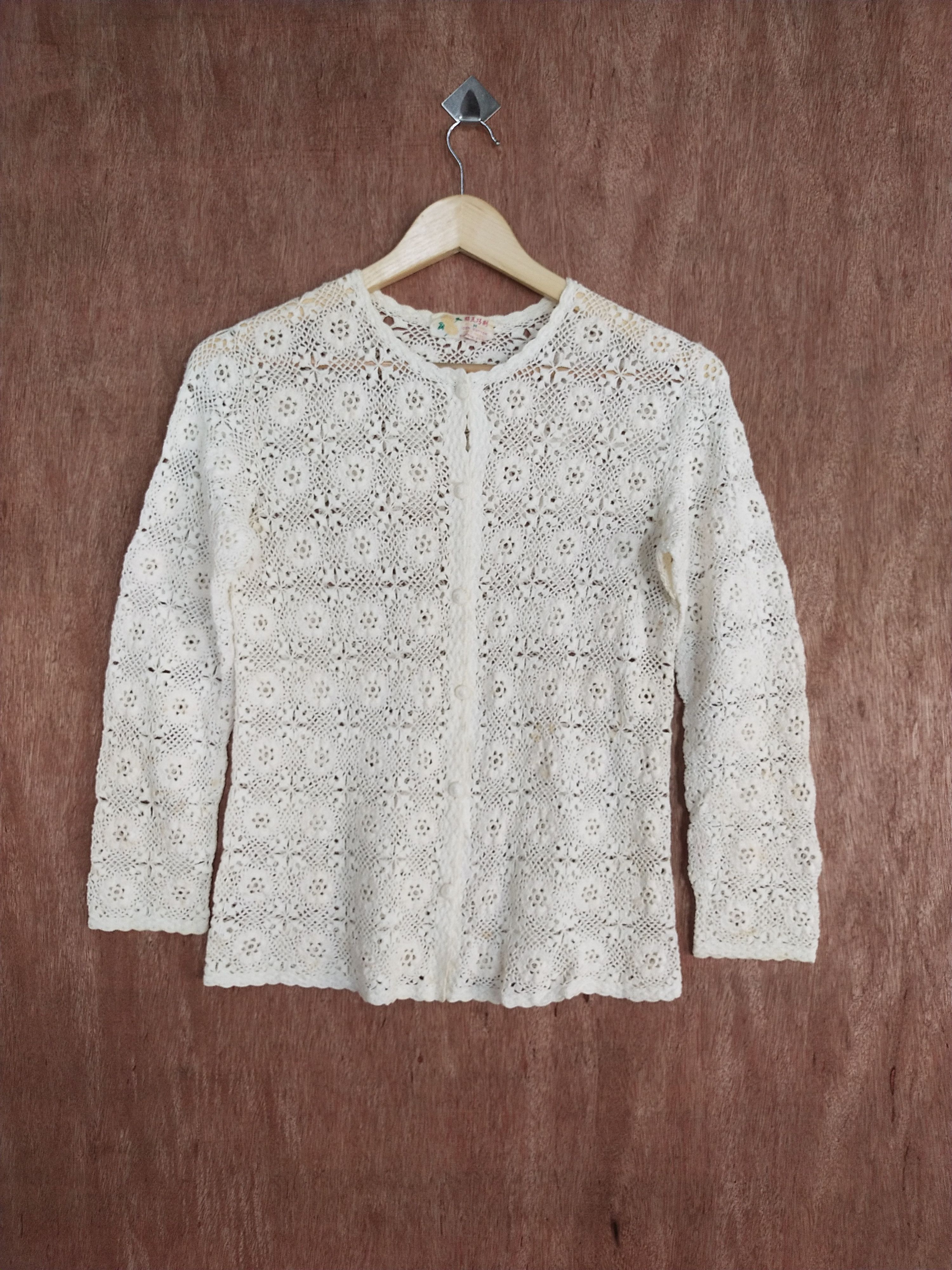 Japanese Brand Japan vintage crochet mesh net White knitwear #273 Size M / US 6-8 / IT 42-44 - 1 Thumbnail