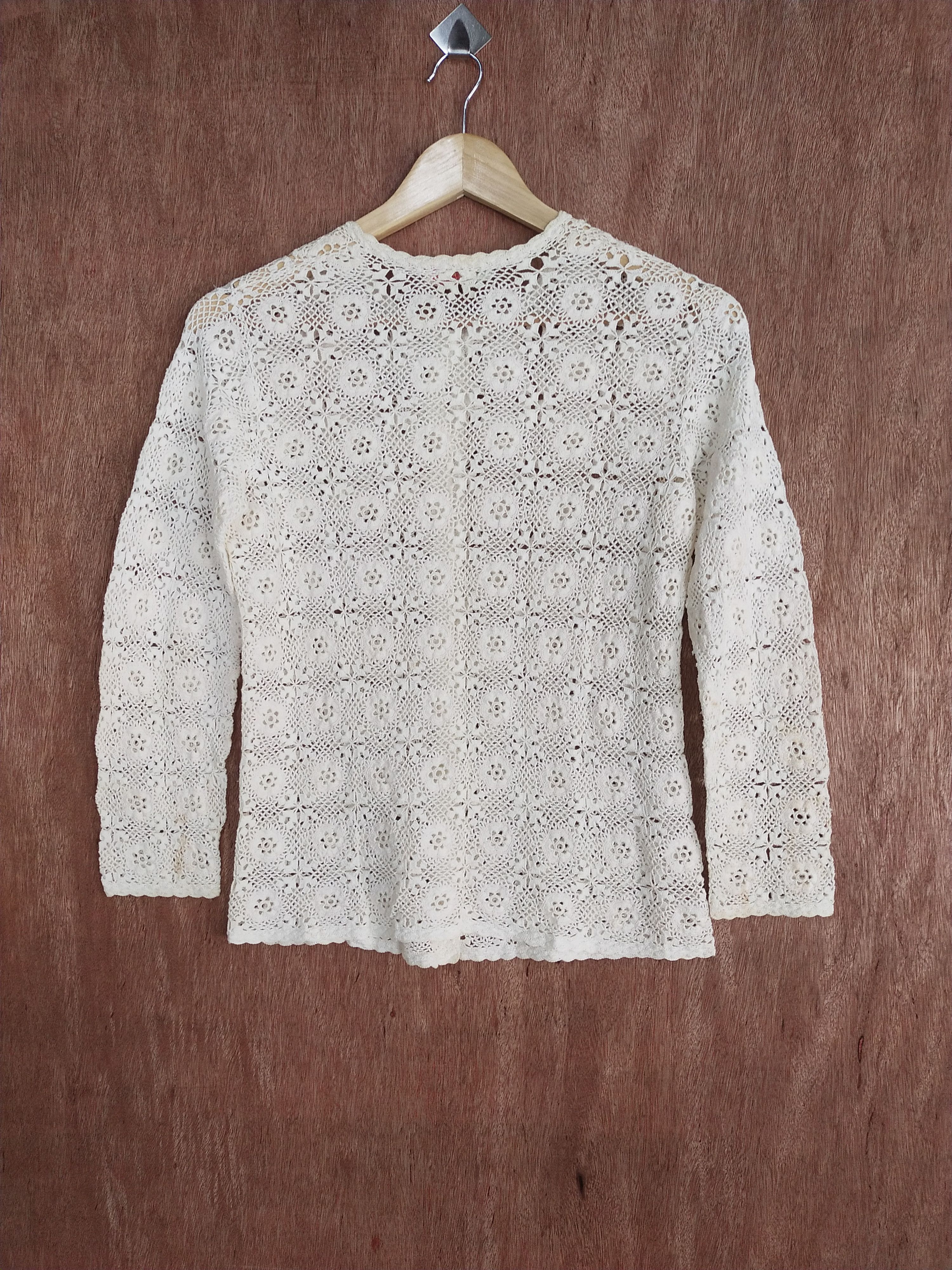 Japanese Brand Japan vintage crochet mesh net White knitwear #273 Size M / US 6-8 / IT 42-44 - 7 Thumbnail