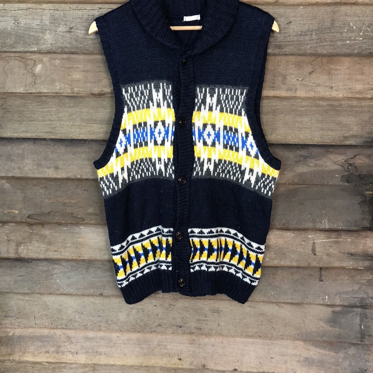 Aran Isles Knitwear GU Dark Blue Vest sleeveless cardigan Knitwear #H249 Size US L / EU 52-54 / 3 - 3 Thumbnail