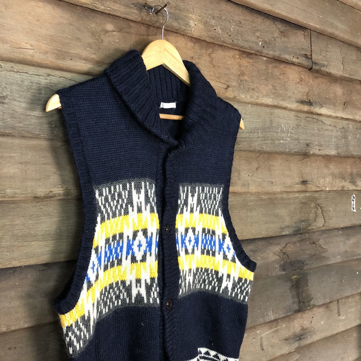 Aran Isles Knitwear GU Dark Blue Vest sleeveless cardigan Knitwear #H249 Size US L / EU 52-54 / 3 - 4 Thumbnail