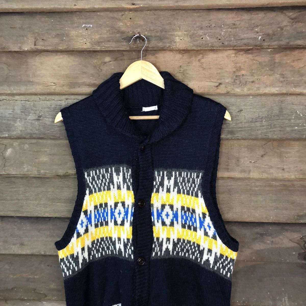 Aran Isles Knitwear GU Dark Blue Vest sleeveless cardigan Knitwear #H249 Size US L / EU 52-54 / 3 - 2 Thumbnail