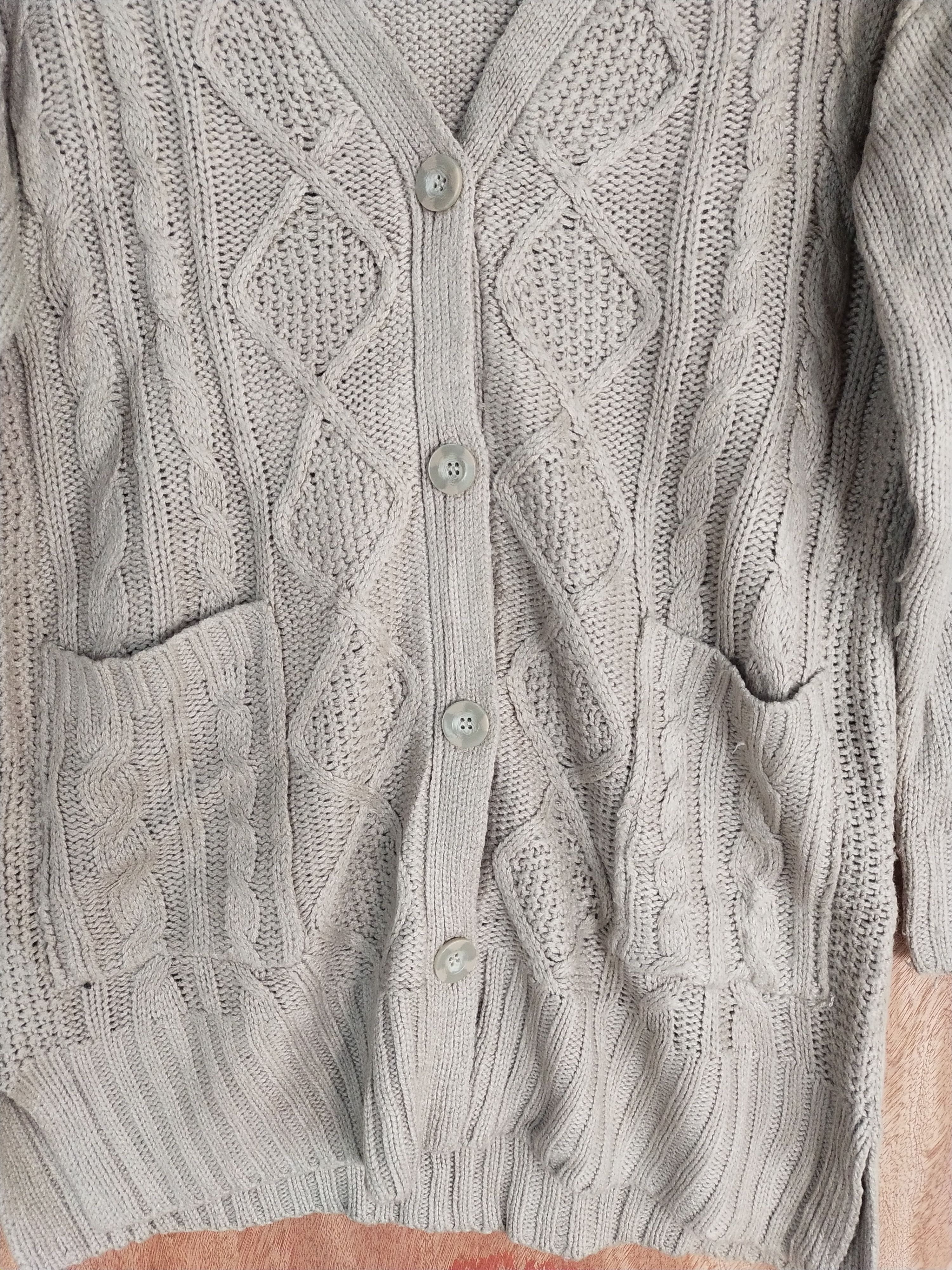 Homespun Knitwear japan Light brown cardigan cable Knitwear #S093 Size US L / EU 52-54 / 3 - 7 Thumbnail