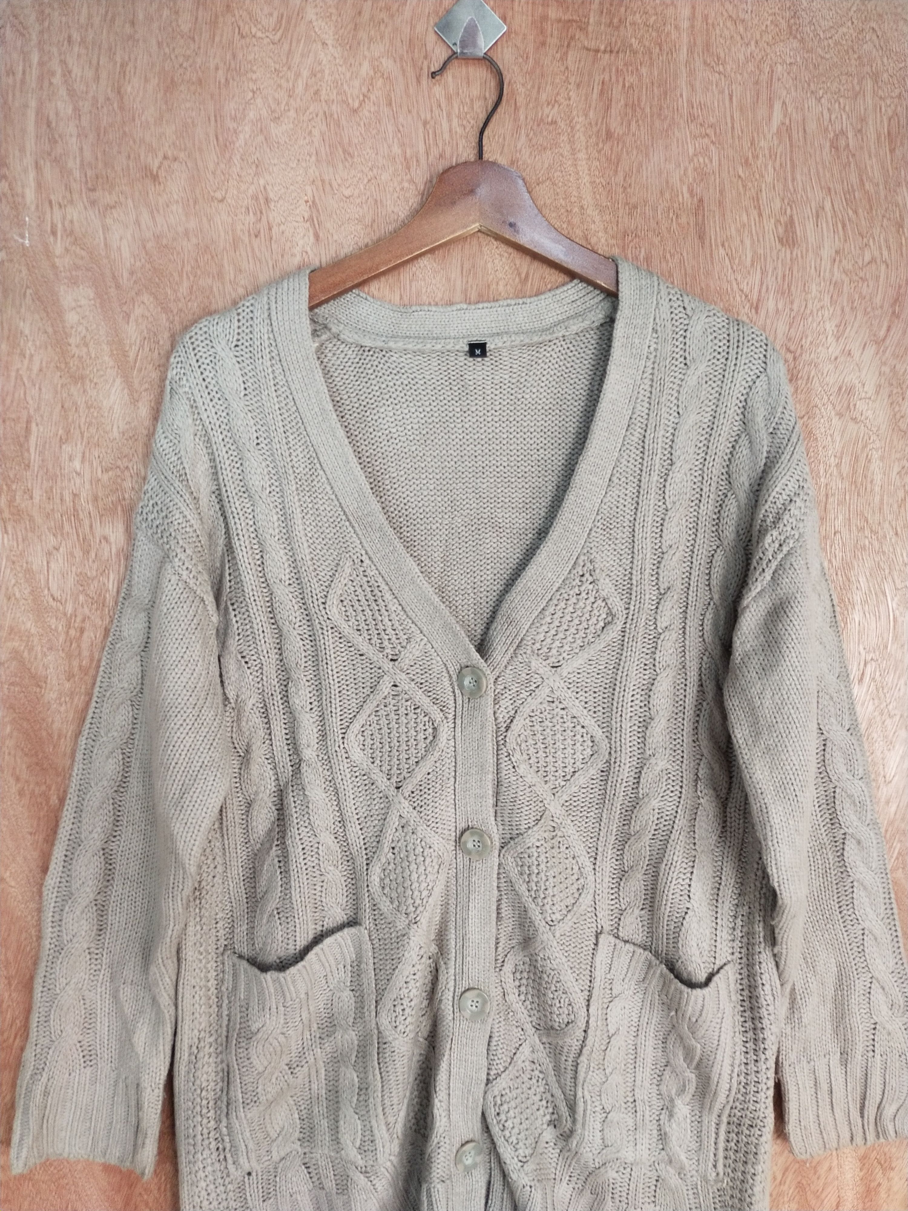 Homespun Knitwear japan Light brown cardigan cable Knitwear #S093 Size US L / EU 52-54 / 3 - 2 Thumbnail