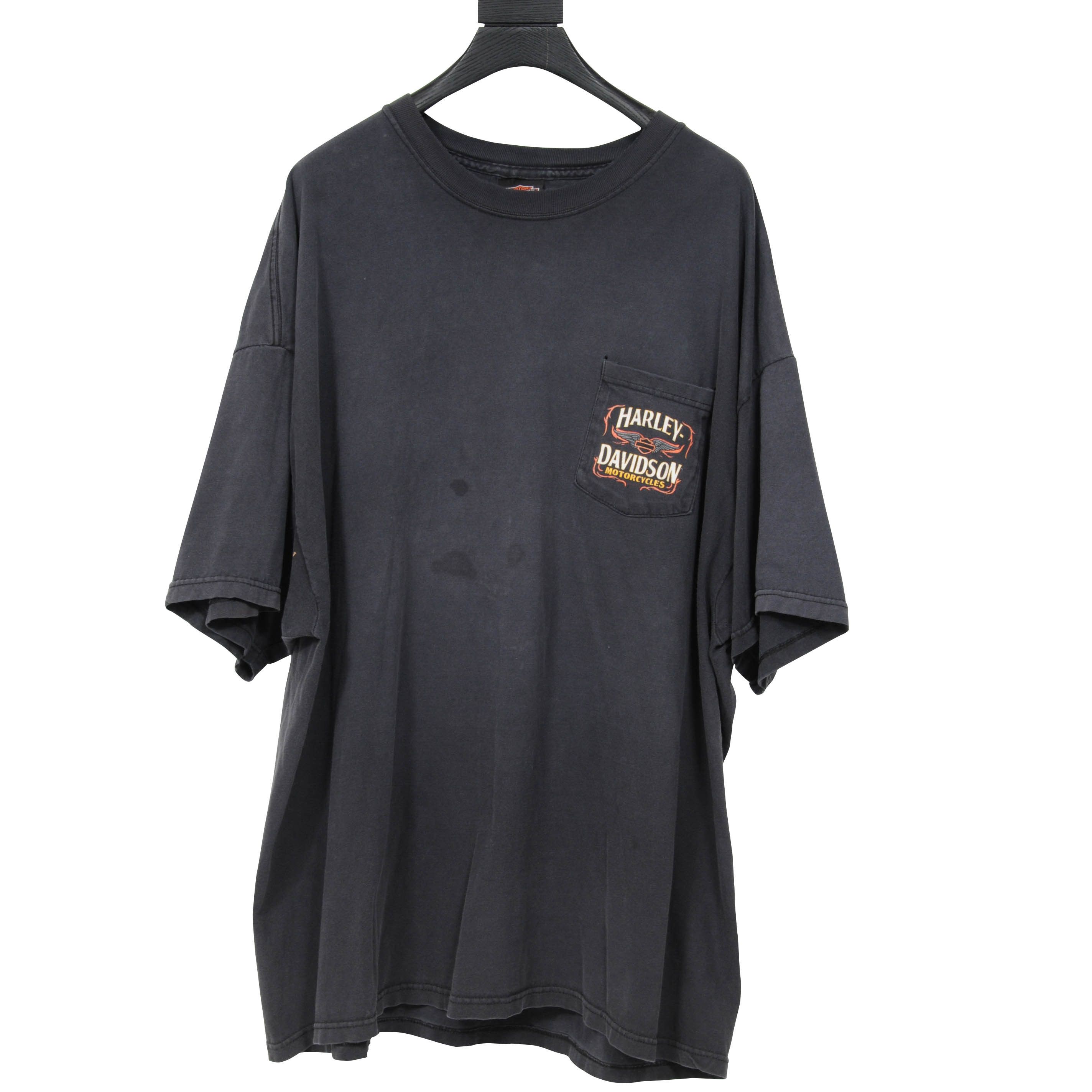 Harley Davidson Vintage Sun Faded Distressed Paint Logo Pocket T -00890 Size US XXL / EU 58 / 5 - 2 Thumbnail