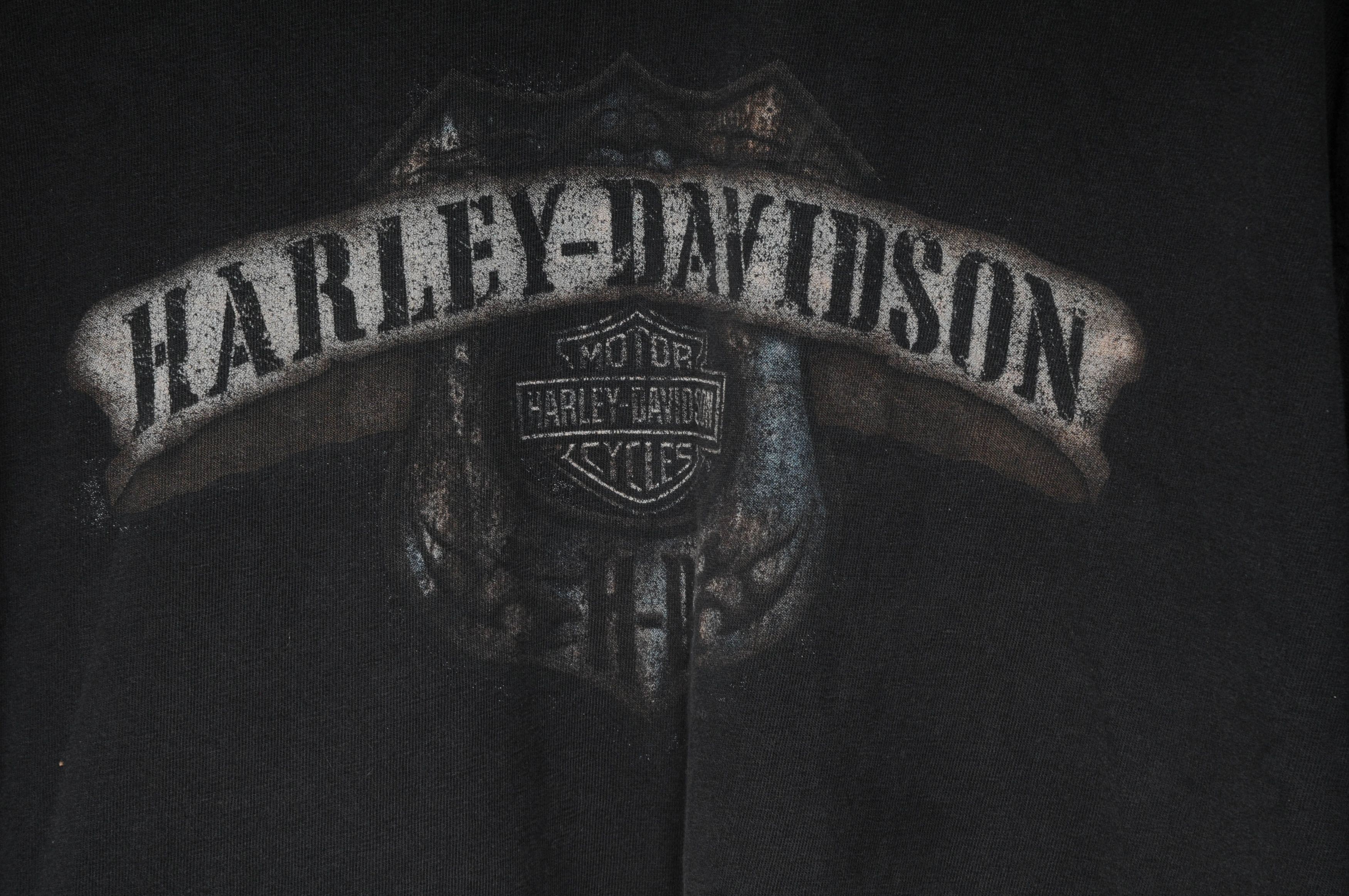 Harley Davidson Vintage Sun Faded Distressed Paint Logo T Shirt - 00891 Size US XL / EU 56 / 4 - 3 Thumbnail