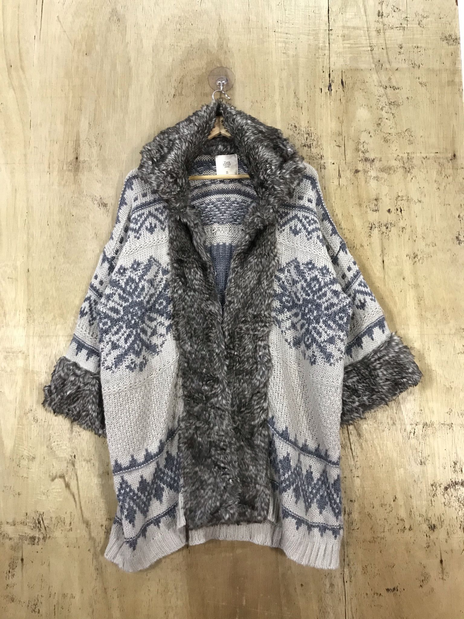 Zara Fleece Navajo Pattern Knit Cardigan Vintage