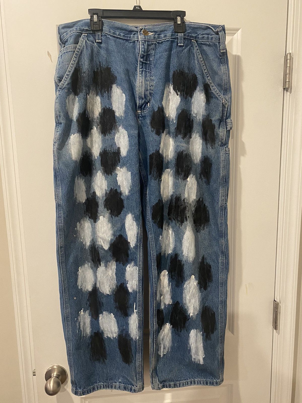 Vintage Carhartt Custom top Bleach Tie Dye Dungaree Distressed Denim Jeans Workwear 40x30