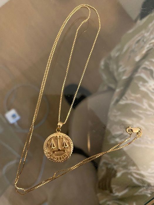 Supreme supreme justice libra 14k gold pendant box chain necklace