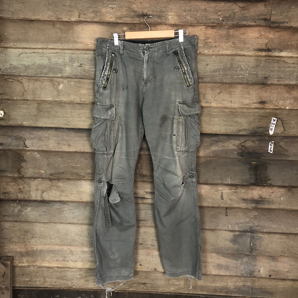 Japanese Brand Distressed Cargo Multipocket Pants #H365