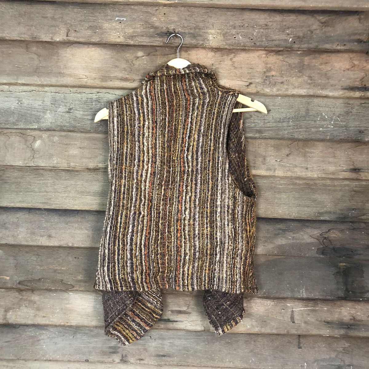 Homespun Knitwear Saori stripe Brown Vest cardigan mohair knitwear #H356 Size US M / EU 48-50 / 2 - 5 Thumbnail
