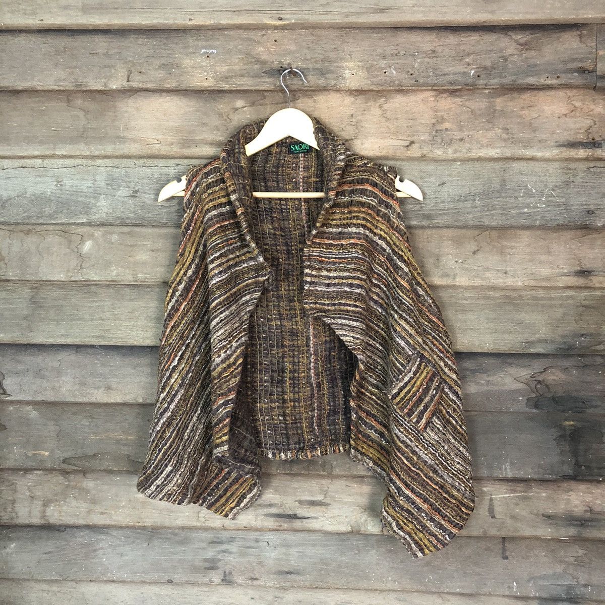 Homespun Knitwear Saori stripe Brown Vest cardigan mohair knitwear #H356 Size US M / EU 48-50 / 2 - 1 Thumbnail
