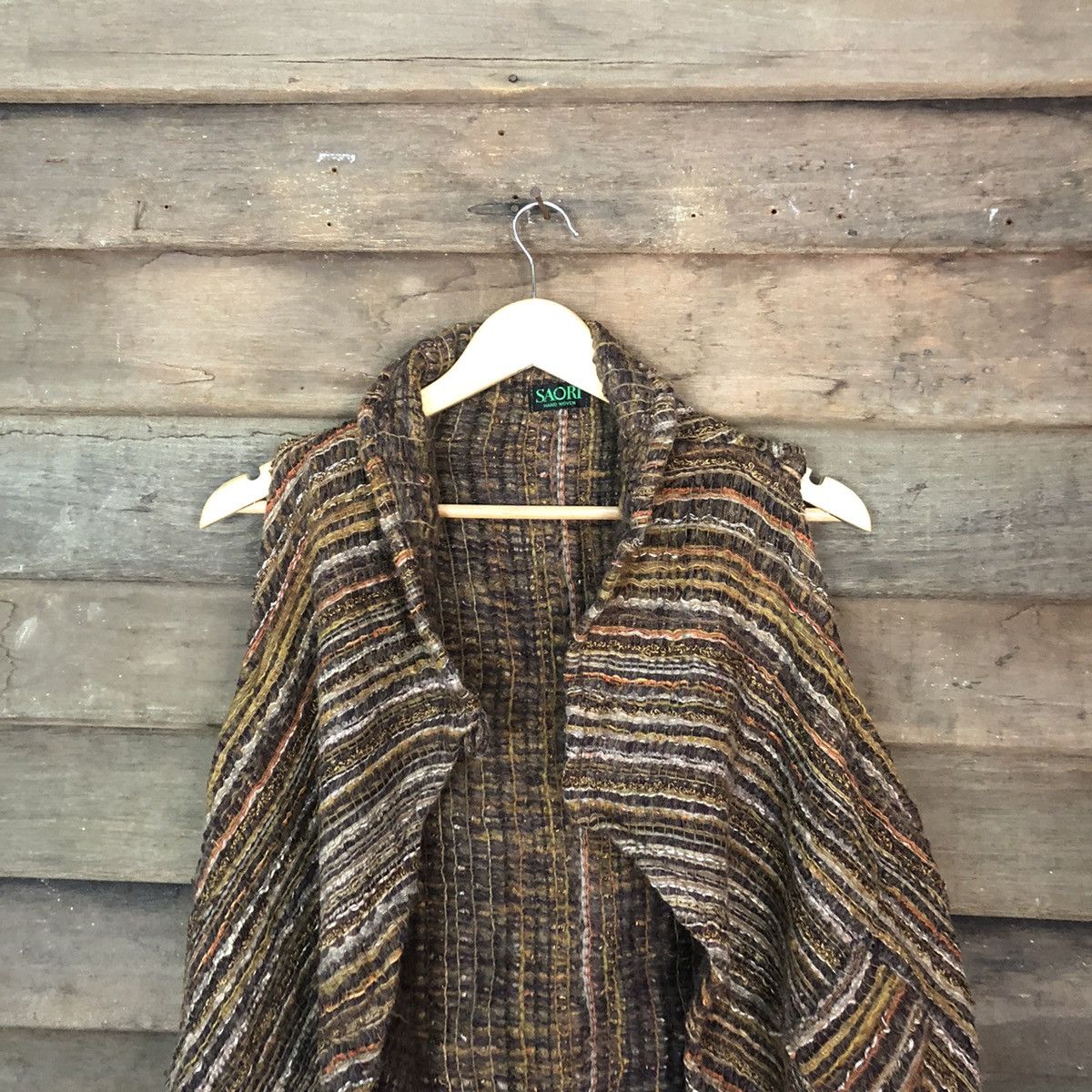 Homespun Knitwear Saori stripe Brown Vest cardigan mohair knitwear #H356 Size US M / EU 48-50 / 2 - 2 Thumbnail