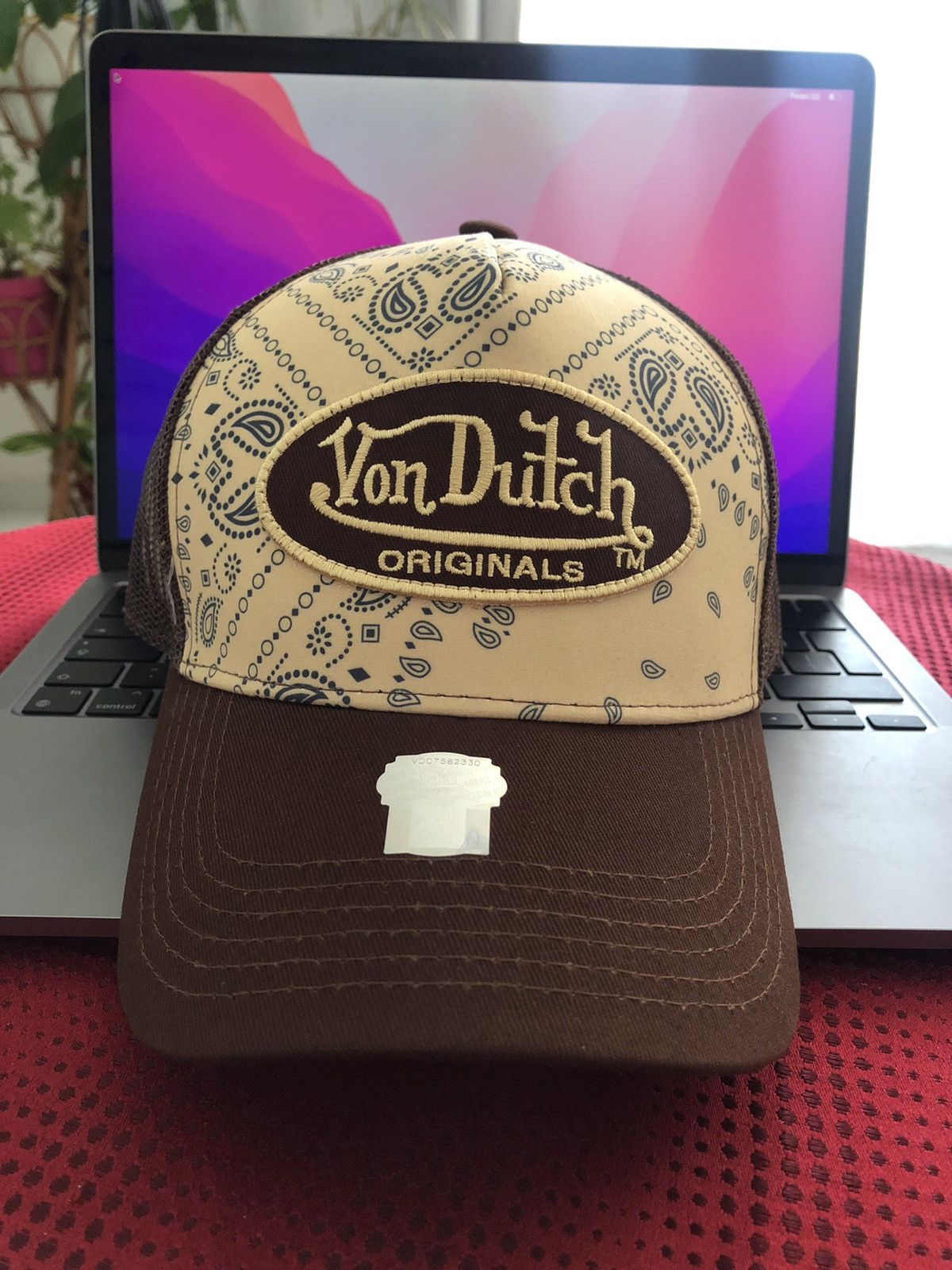 image of Archival Clothing x Trucker Hat Von Dutch Trucker Cap Travis Scott Bandana Drip in Brown, Men's