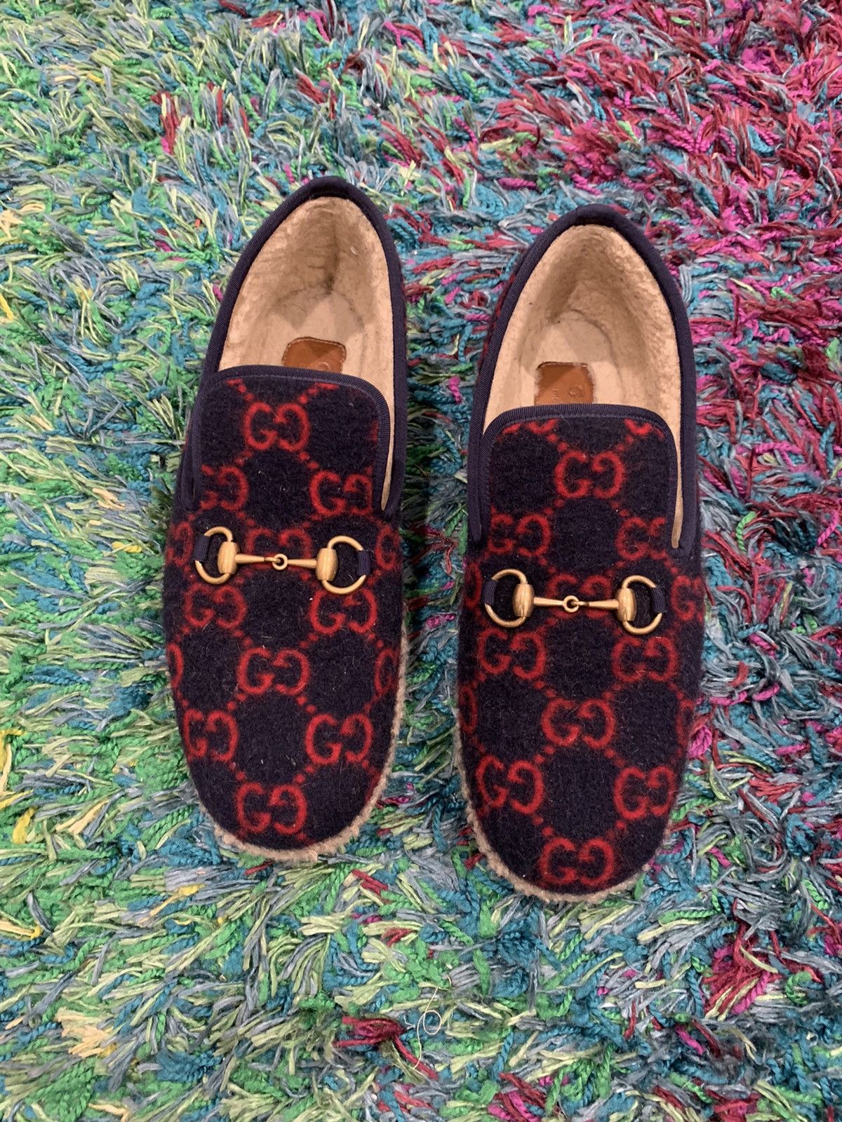 Gucci Fria Horsebit GG Wool Shearling Men Loafers Mens Black Suede Shearling Lined Harald Horsebit Platform  main image 3