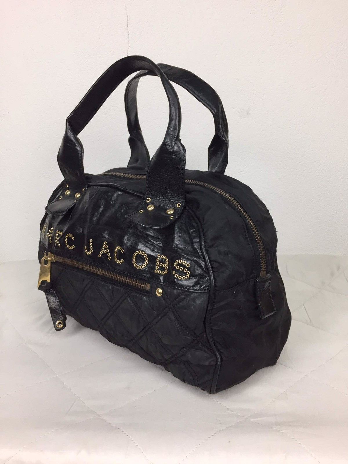 Marc Jacobs Marc Jacobs Black Leather Logo Bowler Tote Bag Size ONE SIZE - 3 Thumbnail