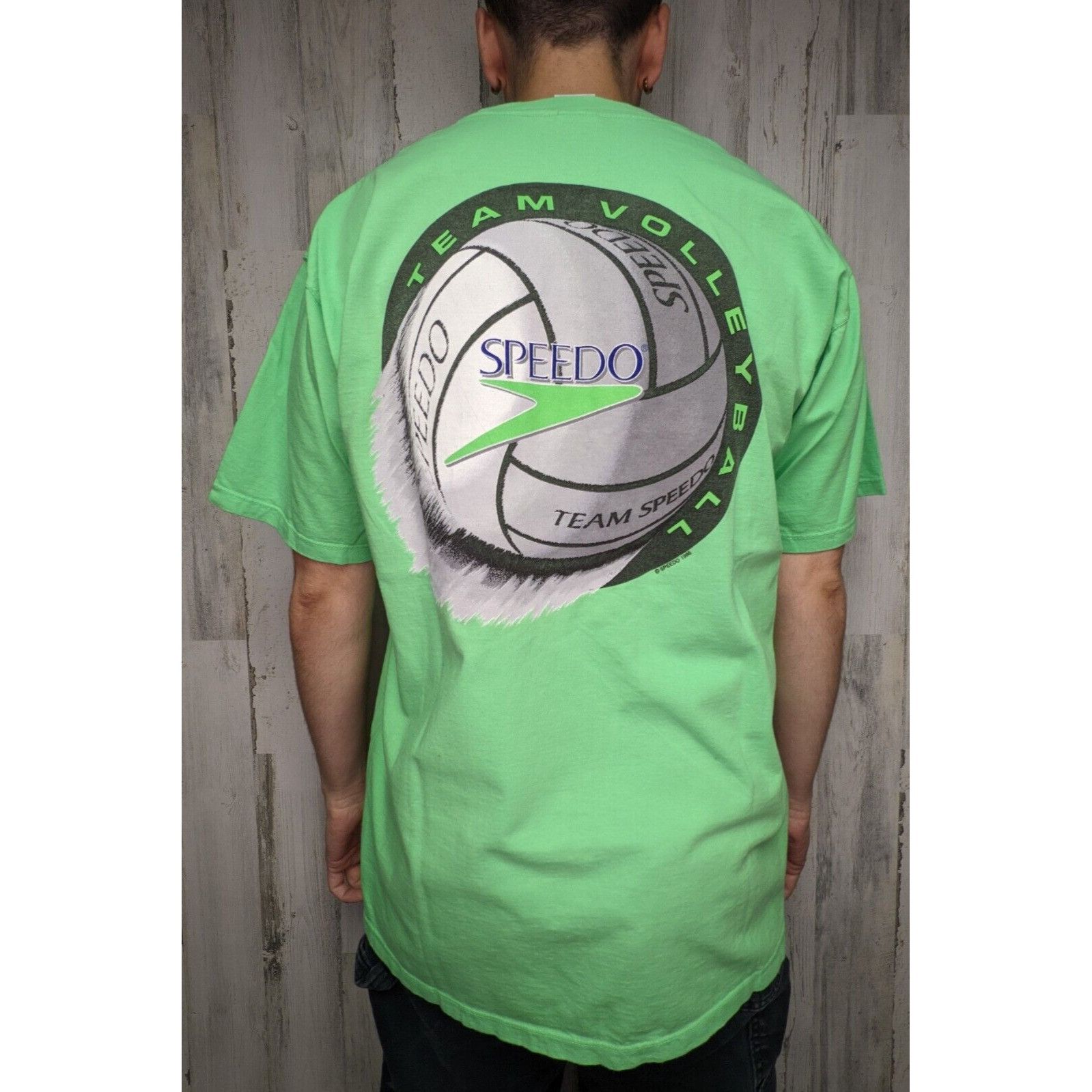 Vintage 1996 Speedo Team Volleyball Lime Green Graphic Tee