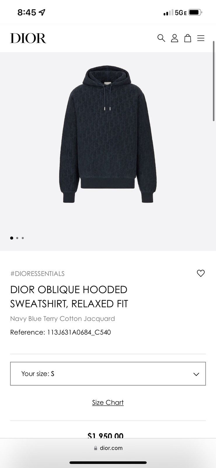 Dior - Dior Oblique Relaxed-Fit Hooded Sweatshirt Blue Terry Cotton Jacquard - Size L - Men