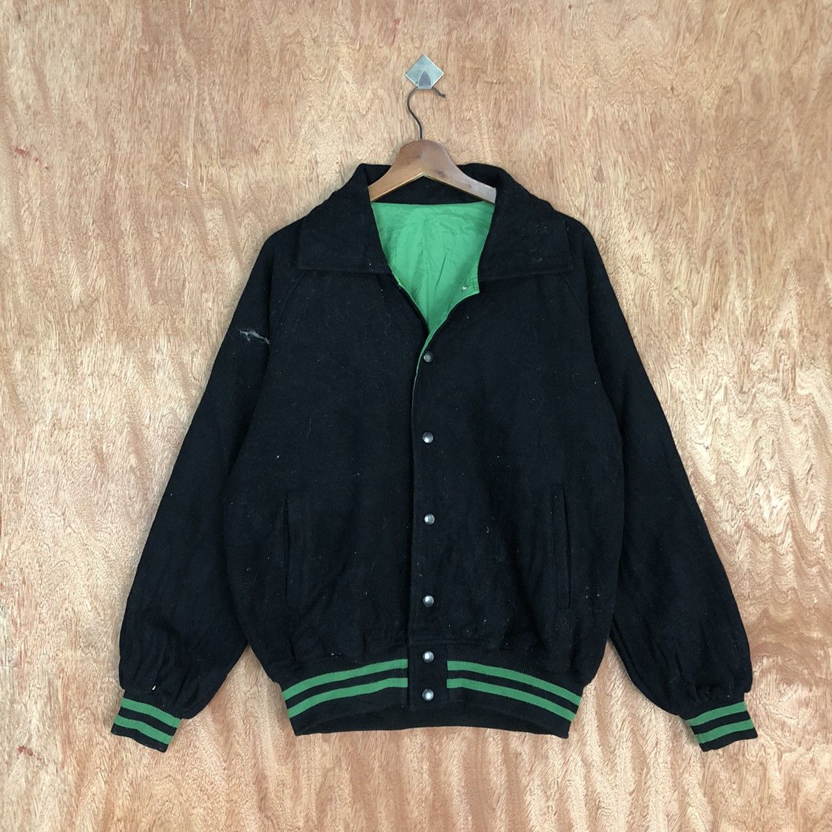 26 Reversable Japan Black green Varsity Jacket #H326