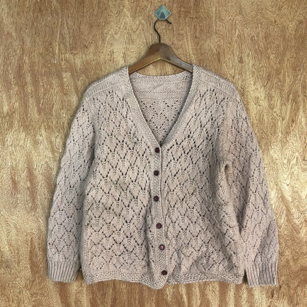 Homespun Knitwear Japan Pink crochet meshnet Shaggy Cardigan knitwear #H318 Size US S / EU 44-46 / 1 - 3 Thumbnail
