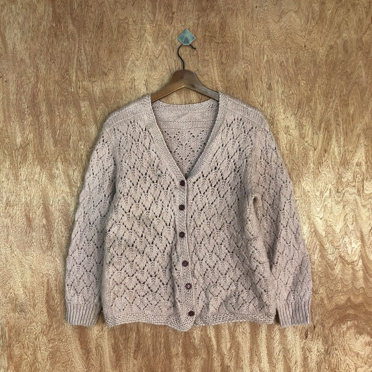 Homespun Knitwear Japan Pink crochet meshnet Shaggy Cardigan knitwear #H318 Size US S / EU 44-46 / 1 - 1 Thumbnail