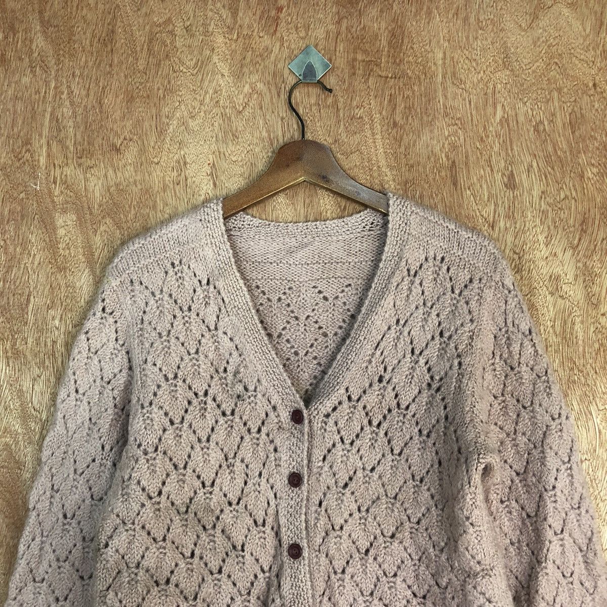 Homespun Knitwear Japan Pink crochet meshnet Shaggy Cardigan knitwear #H318 Size US S / EU 44-46 / 1 - 2 Thumbnail