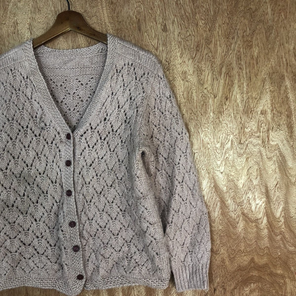 Homespun Knitwear Japan Pink crochet meshnet Shaggy Cardigan knitwear #H318 Size US S / EU 44-46 / 1 - 5 Thumbnail