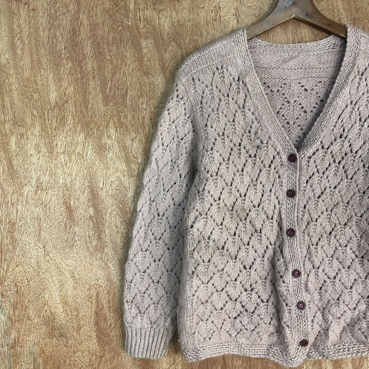Homespun Knitwear Japan Pink crochet meshnet Shaggy Cardigan knitwear #H318 Size US S / EU 44-46 / 1 - 7 Thumbnail