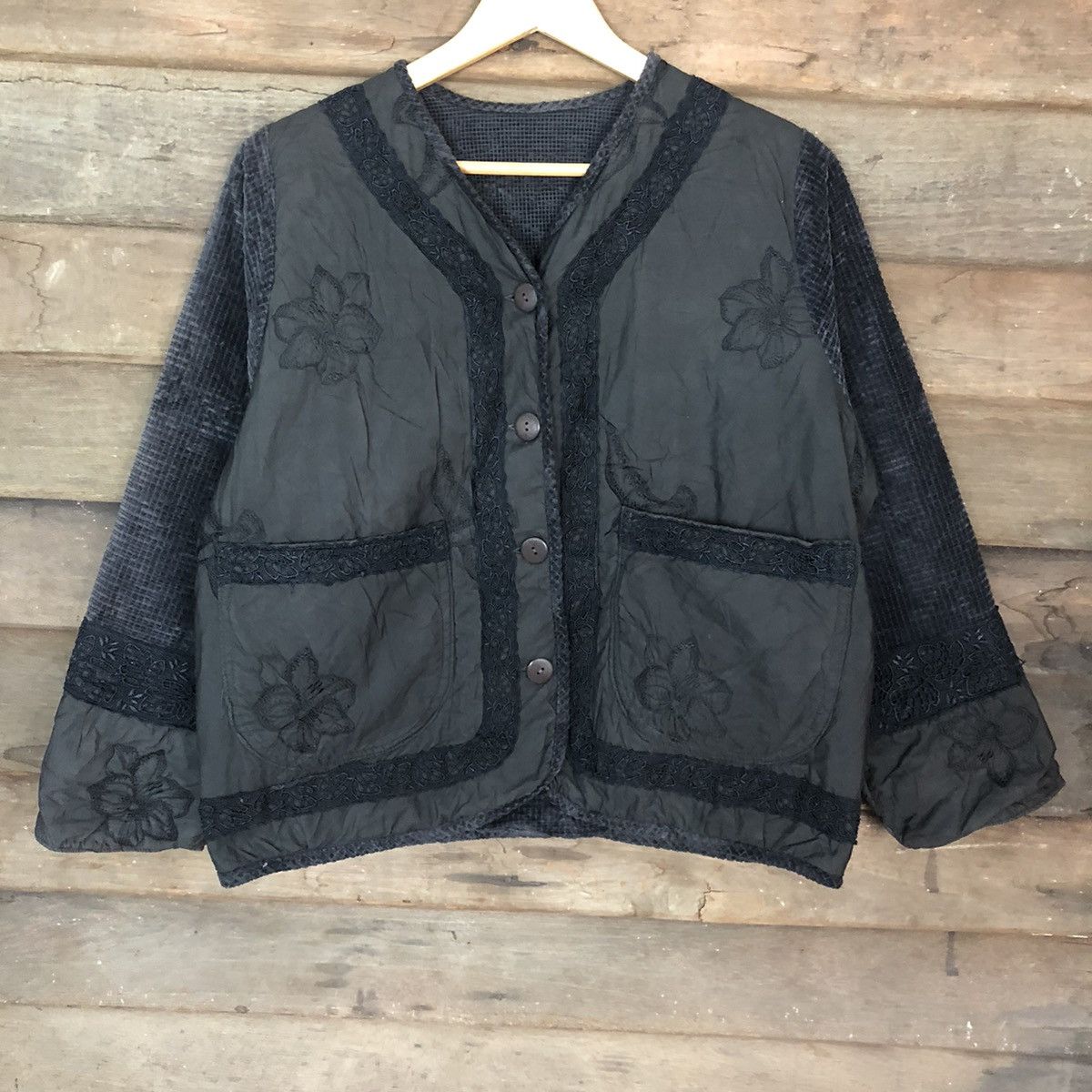 Homespun Knitwear Japan embroidered flower art knitwear Cardigan #H355 Size US M / EU 48-50 / 2 - 3 Thumbnail