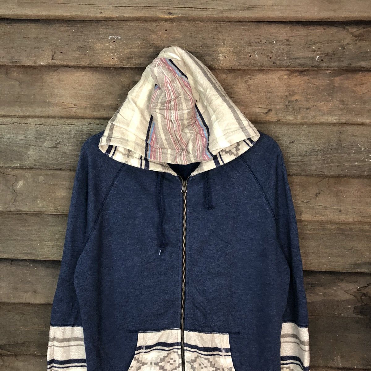 Japanese Brand × Vintage Retro Grade patchwork art sweater Blue Hoodie #6835 Size US L / EU 52-54 / 3 - 2 Thumbnail