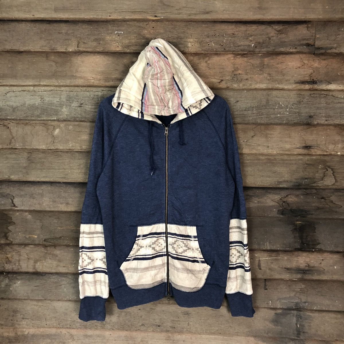 Japanese Brand × Vintage Retro Grade patchwork art sweater Blue Hoodie #6835 Size US L / EU 52-54 / 3 - 1 Thumbnail