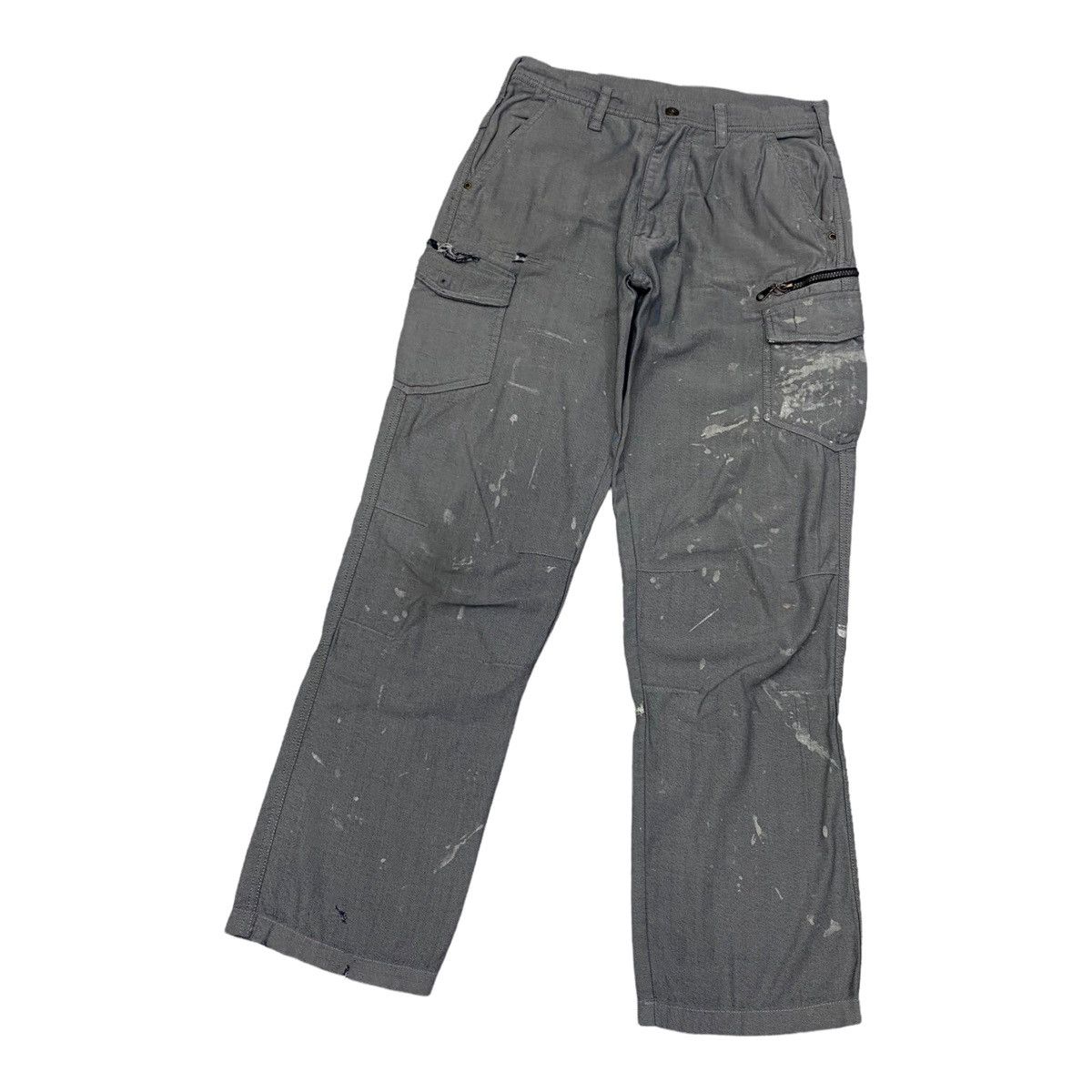 Japanese Brand RARE🔥AZITO JAPAN DISTRESS PAINT MULTI POCKET CARGO PANTS Size US 31 - 9 Thumbnail