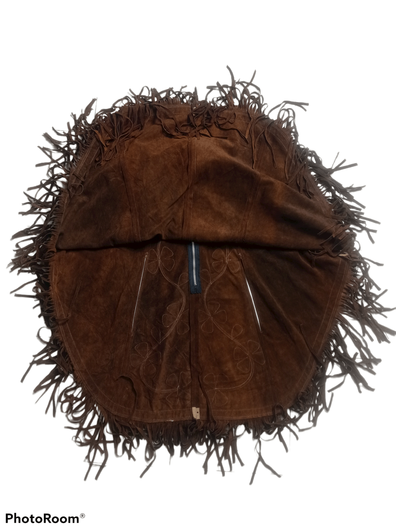 Vintage Suede Fringed Leather Cape Flowers design
