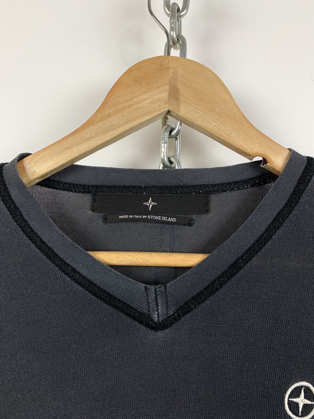 Stone Island Vintage Stone Island Denims Faded V-Neck Long Sleeve Shirt Size US L / EU 52-54 / 3 - 8 Thumbnail