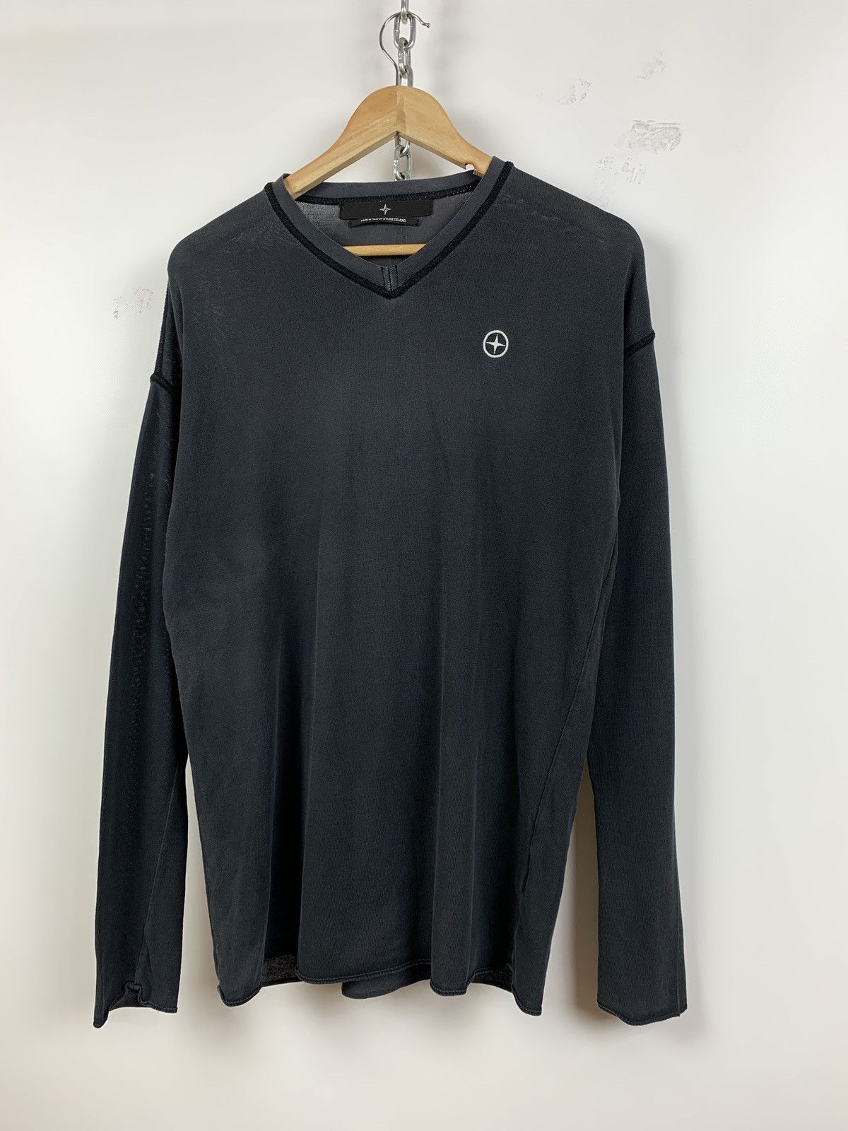 Stone Island Vintage Stone Island Denims Faded V-Neck Long Sleeve Shirt Size US L / EU 52-54 / 3 - 3 Thumbnail