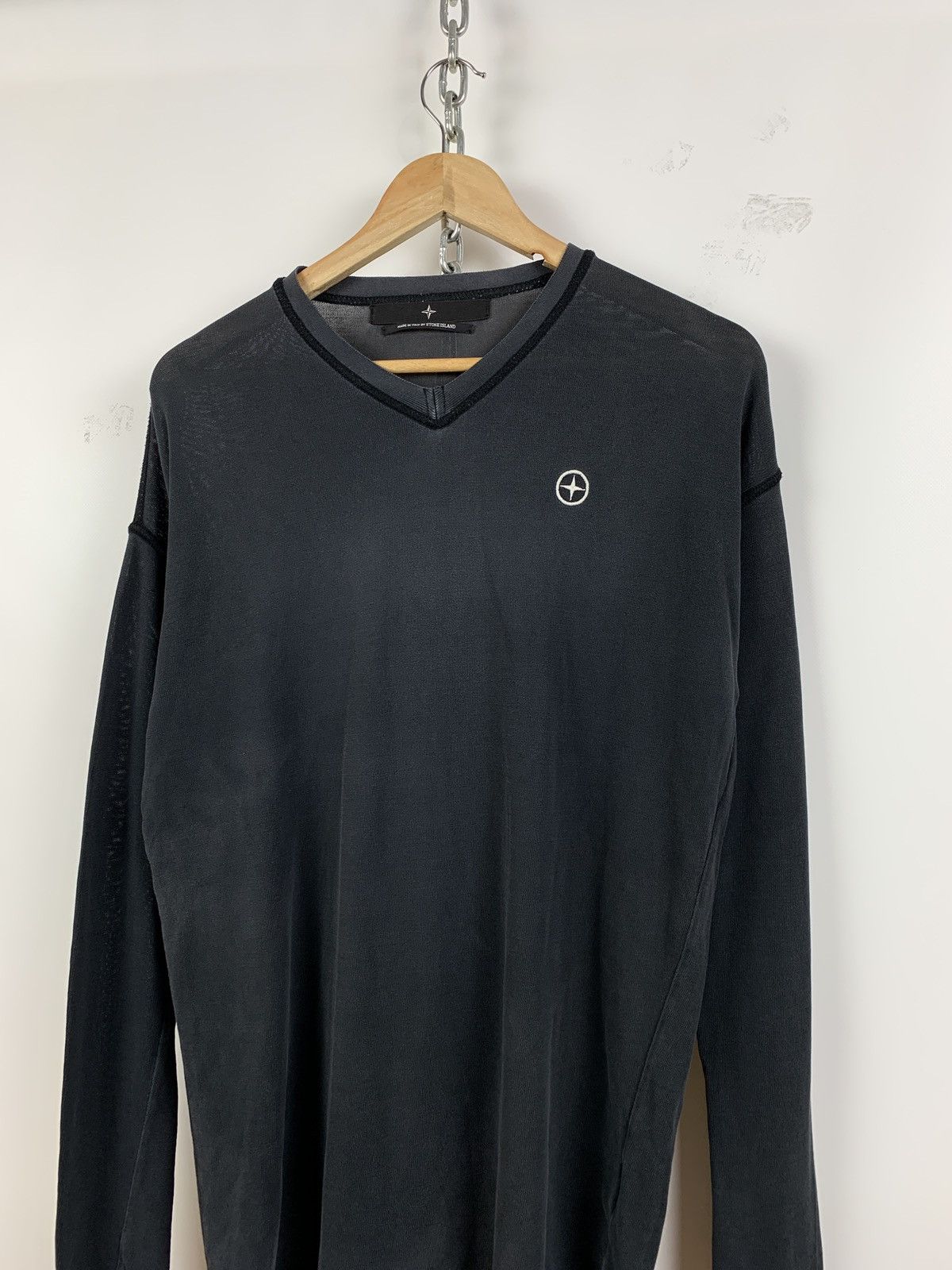 Stone Island Vintage Stone Island Denims Faded V-Neck Long Sleeve Shirt Size US L / EU 52-54 / 3 - 4 Thumbnail