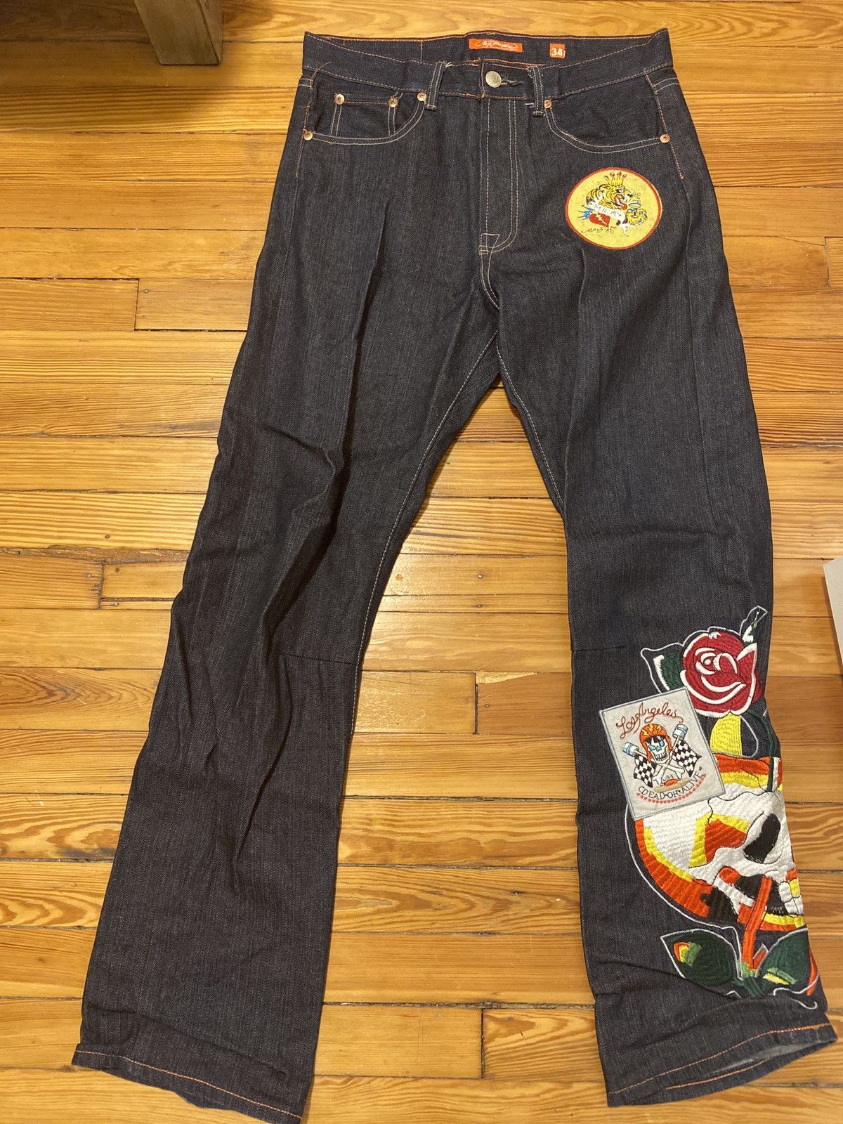 Christian Audigier × Ed Hardy × Vintage Ed hardy embroidered jeans Size US 34 / EU 50 - 1 Thumbnail