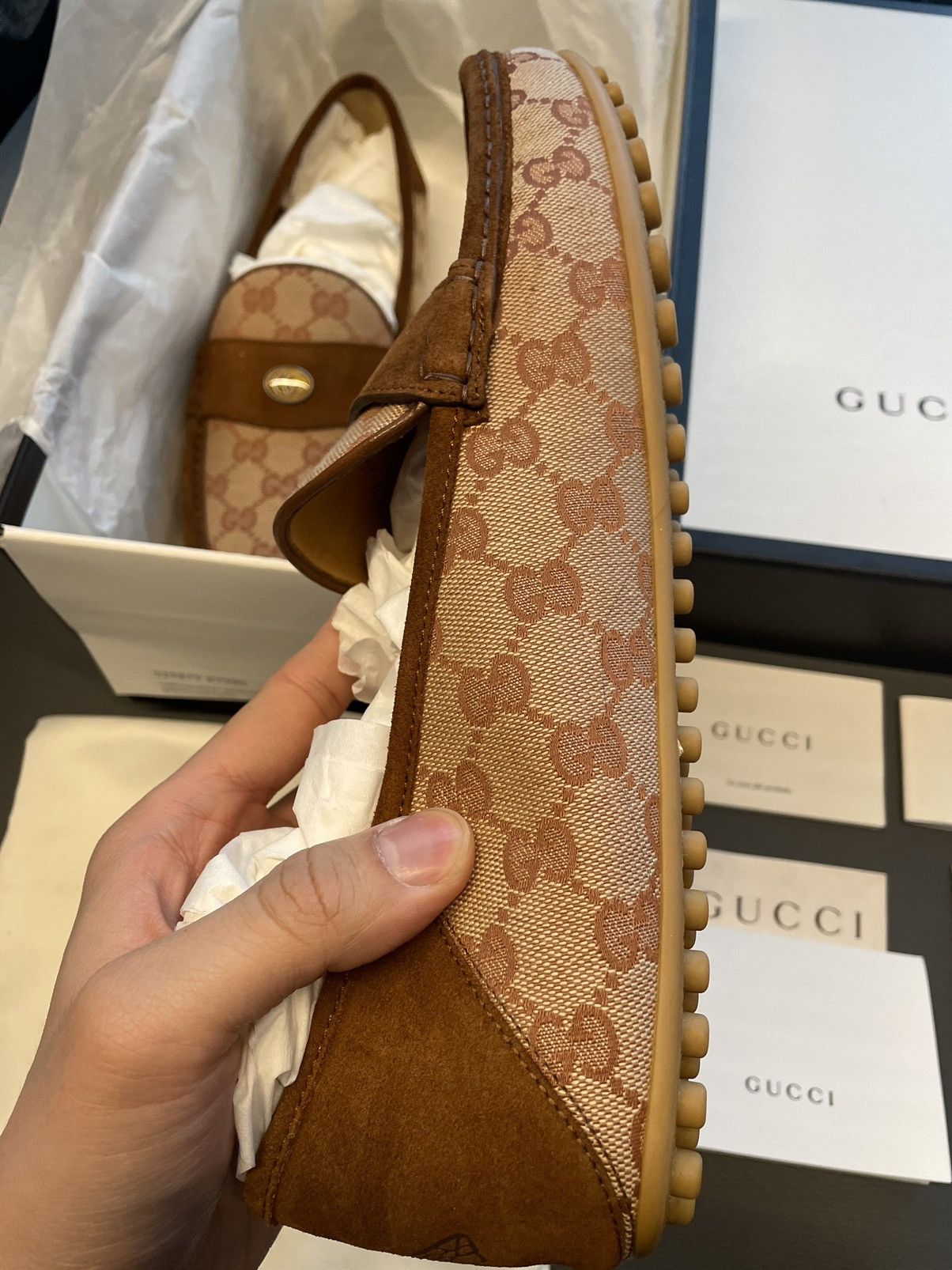 Gucci Rare Brand New Super Runway Suede Leather GG Logo Loafer Size US 10.5 / EU 43-44 - 6 Thumbnail